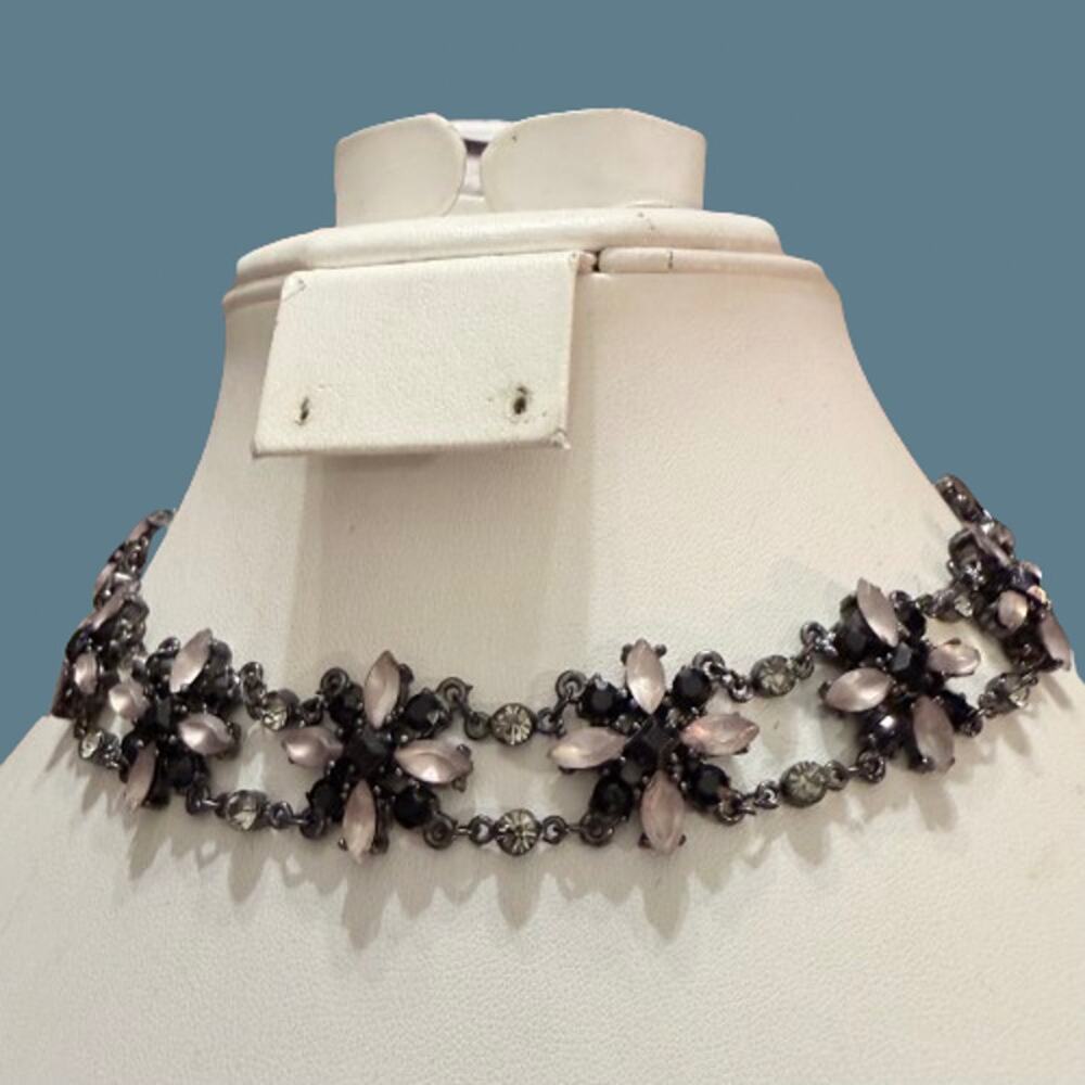 Romantic Gothic Rhinestone Floral Choker Necklace